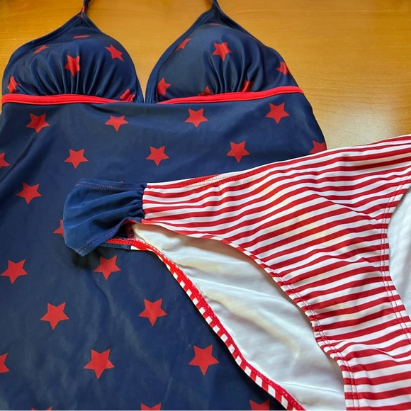 Star and Stripe American Flag 2 Piece Tankini Swim Suit - Picture 8 of 11